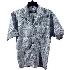 Favant Large Blue And White Hawaiian‎ Print Button Up Shirt